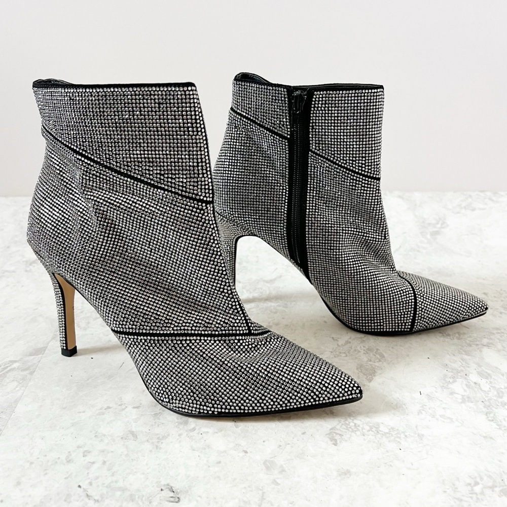 NEW WHBM Rhinestone Crusted Ankle Boots 8.5 Heeled Party New Years Go Go Booties